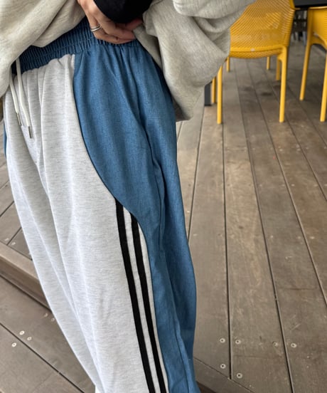 異素材ミックスサイドラインスウェットパンツ