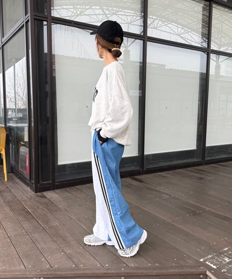 異素材ミックスサイドラインスウェットパンツ