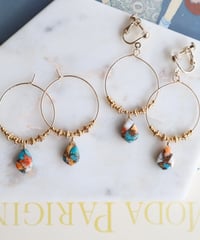 【nemon】Oyster copper turquoise marquise hoop (pierce/earring)