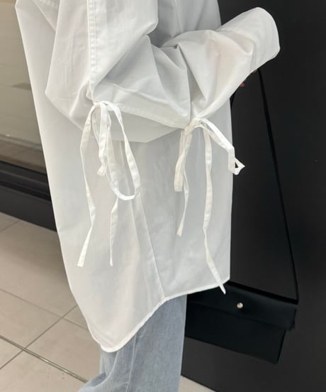 袖リボンブロードシャツ