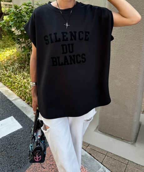 フロッキープリントフレンチスリーブTシャツ(ブラック)