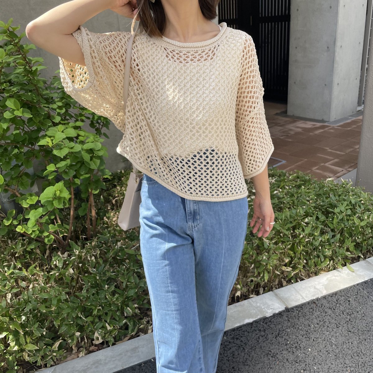 メッシュ編みサマーニット(ベージュ） | COPINE