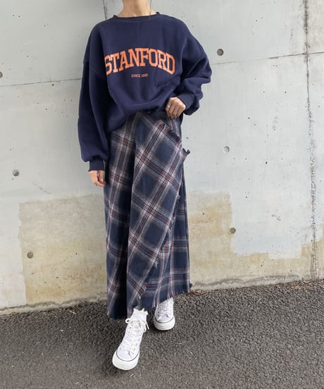 巻きスカート風チェック柄ロングスカート