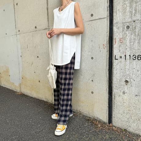 チェック柄プリーツパンツ(ネイビー)