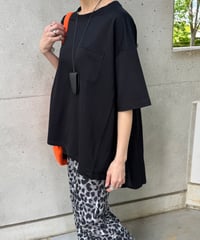 接触冷感裾フレア5分袖Tシャツ(ブラック)