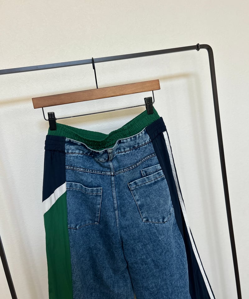 【RUSTY】サイドライン デニムパンツ インディゴ 33 異素材切り替えサイドラインデニムパンツ | COPINE