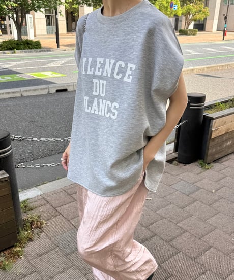 フロッキープリントフレンチスリーブTシャツ(グレー)