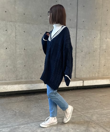 オーバーサイズチルデンニット(ネイビー)