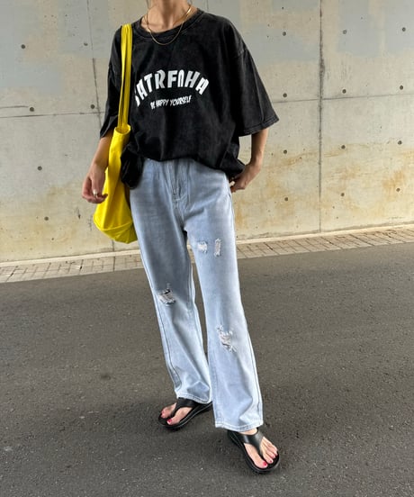 ウォッシュ加工ロゴTシャツ(ブラック)