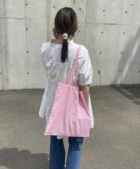 ロゴプリント&刺繍カラフルトートバッグ(ピンク)