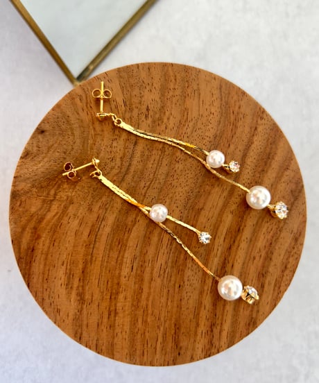 ドロップパールビジューピアス(2color)
