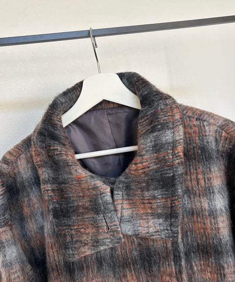 チェック柄シャギースタンドカラーコート