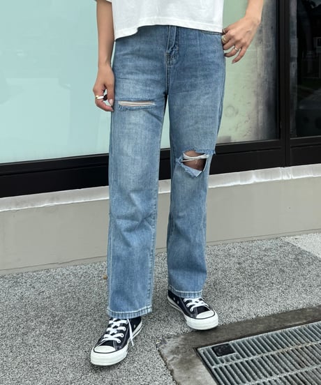 ハイウエストダメージデニムパンツ