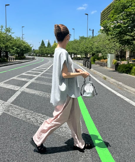 フロッキープリントフレンチスリーブTシャツ(グレー)