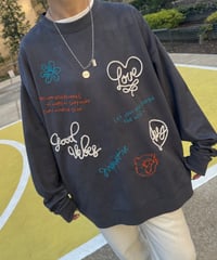 ロープ＆刺繍ラクガキポンチスウェードスウェット(チャコール)
