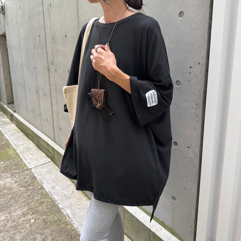 【関税込み】Loulou de Saison ブラック Mabille Tシャツ 袖ラベル付きビッグTシャツ(ブラック) | COPINE