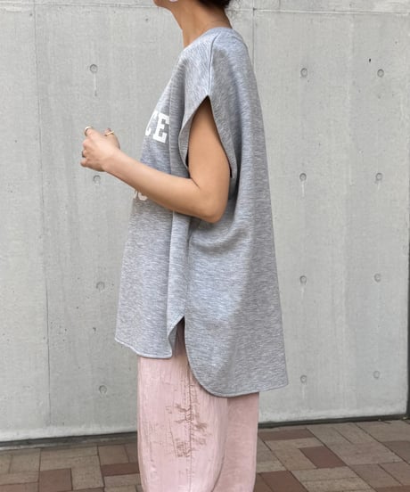 フロッキープリントフレンチスリーブTシャツ(グレー)