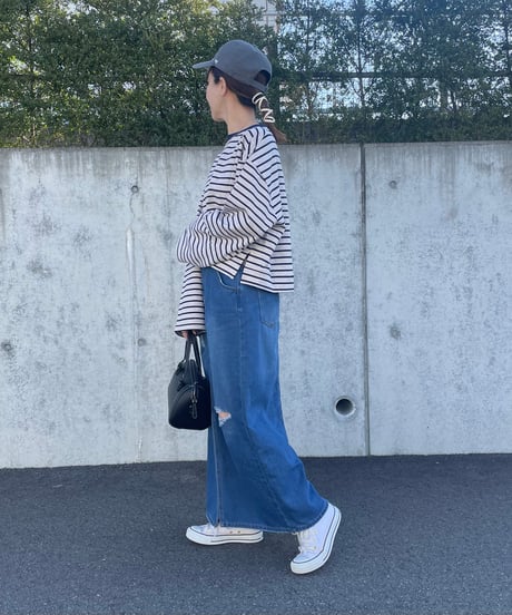 ダメージデニムロングスカート