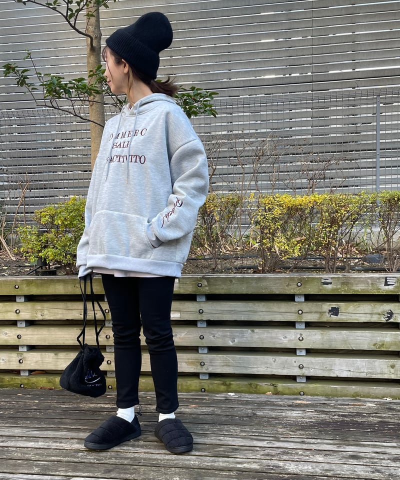 裏起毛刺繍ロゴパーカー(グレー) | COPINE