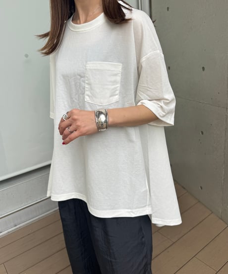 接触冷感裾フレア5分袖Tシャツ(ホワイト)