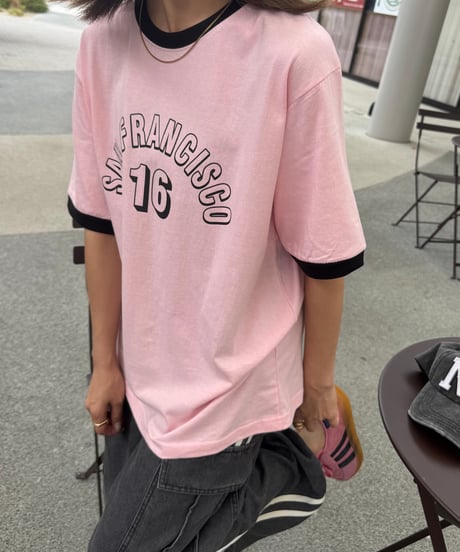 配色プリントTシャツ(ピンク)