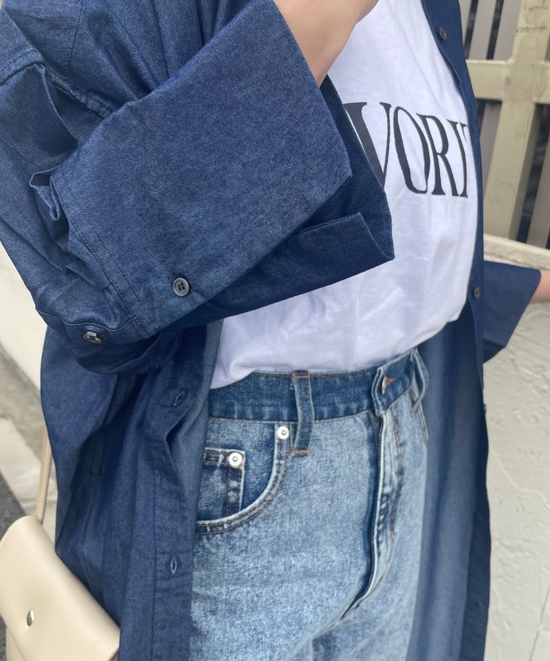 ワイド7分袖ロングシャツ(ブルー) | COPINE