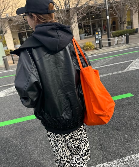 襟＆袖リブフェイクレザーブルゾン