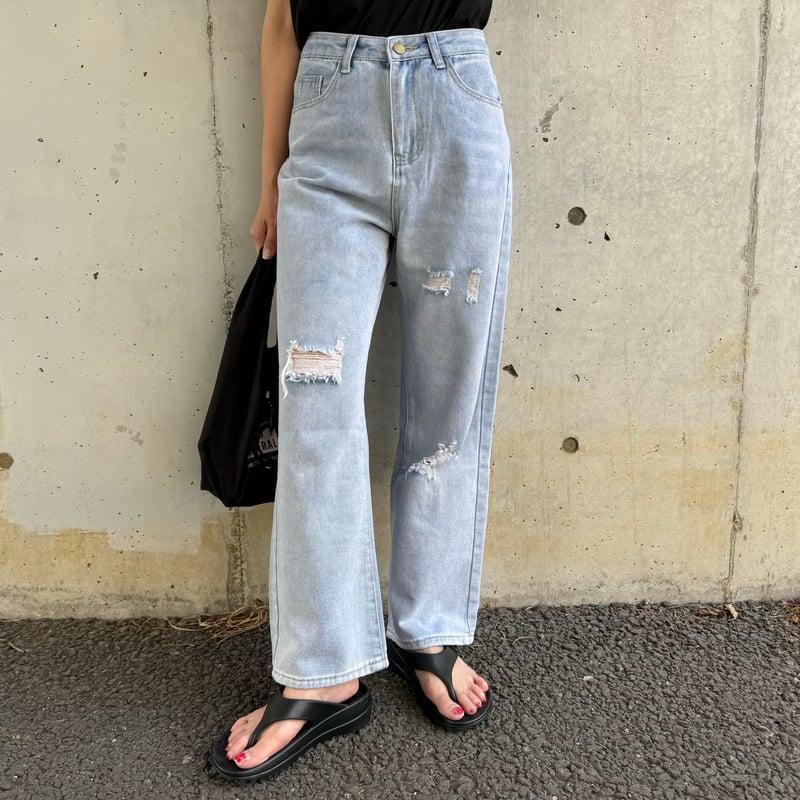 【AMIE】ダメージワイドデニム ダメージ加工ワイドデニムパンツ | COPINE