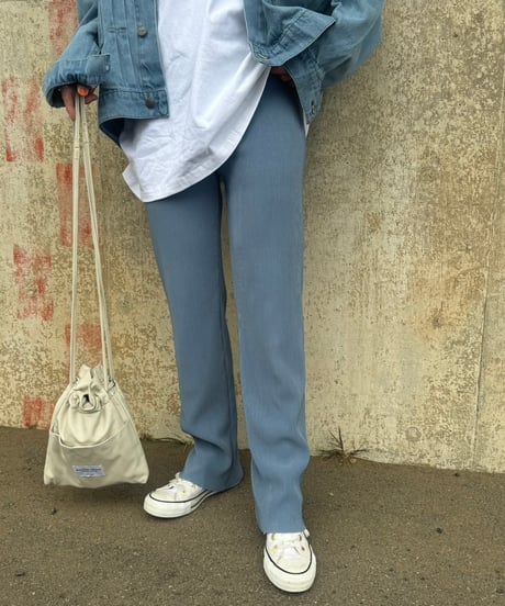 セルフカットプリーツパンツ(ブルー)