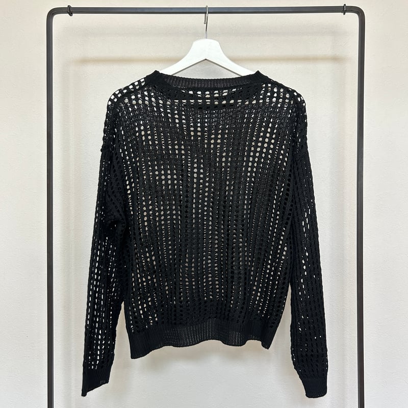 ella_selectshop　ニットトップス セール】透かし編み長袖ショート丈シアーメッシュニットトップス