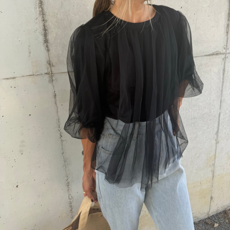 チュールTシャツ(ブラック) | COPINE