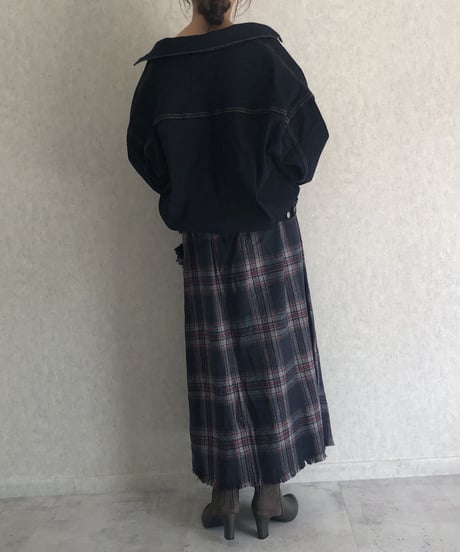 巻きスカート風チェック柄ロングスカート