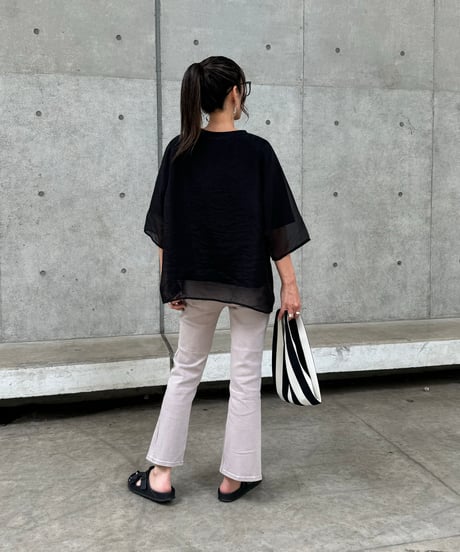 オーガンジーレイヤードロゴTシャツ(ブラック)