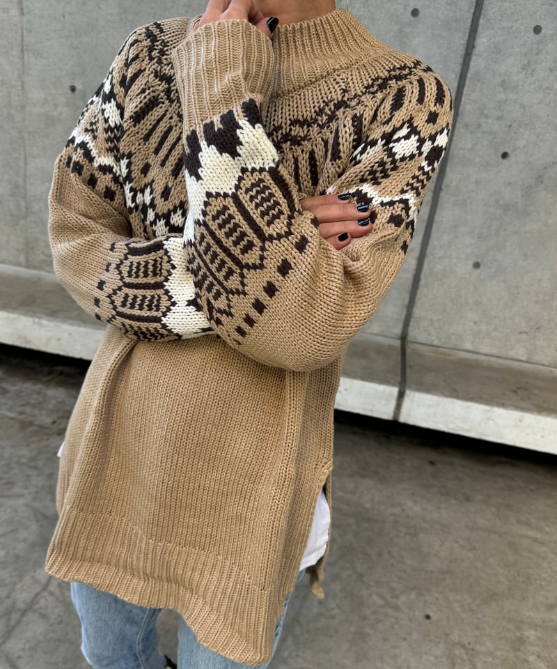MARKAWARE ノルディック柄セーター アイボリー/ブラウン ノルディック柄ニット | COPINE