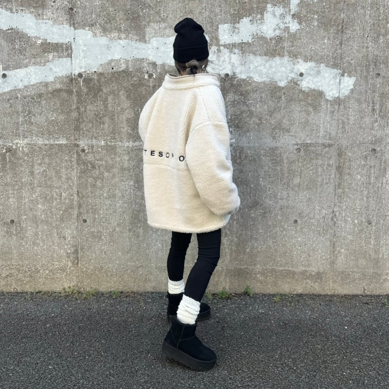 バック刺繍ロゴシープボアブルゾン(オフホワイト) | COPINE バック刺繍ロゴシープボアブルゾン(オフホワイト) | COPINE