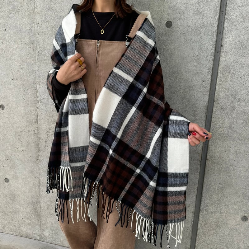 PLAIDIE ブロックチェック　大判ストール ブラウン×ネイビー チェック柄大判ストール(3color) | COPINE