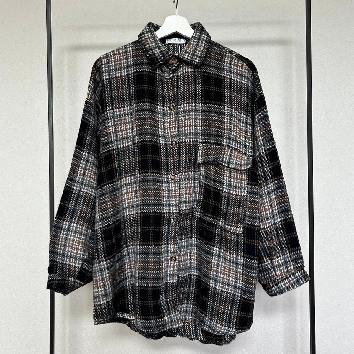 ルーズ起毛チェック柄シャツ(ブラック) | COPINE ルーズ起毛チェック柄シャツ(ブラック) | COPINE