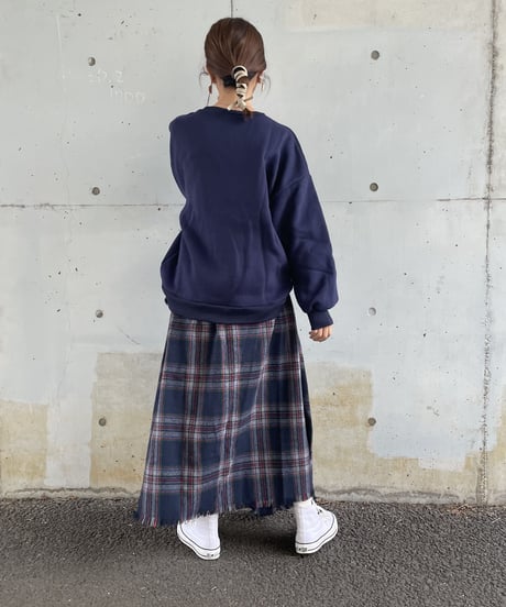 巻きスカート風チェック柄ロングスカート