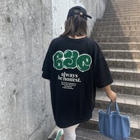 サガラ刺繍ロゴ×プリントビッグTシャツ（ブラック）