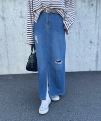 ダメージデニムロングスカート