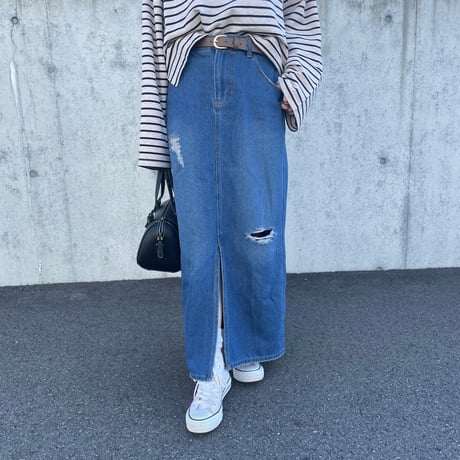 ダメージデニムロングスカート