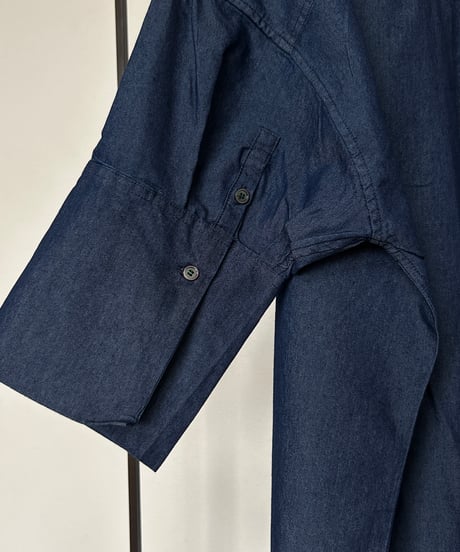 ワイド7分袖ロングシャツ(ブルー)