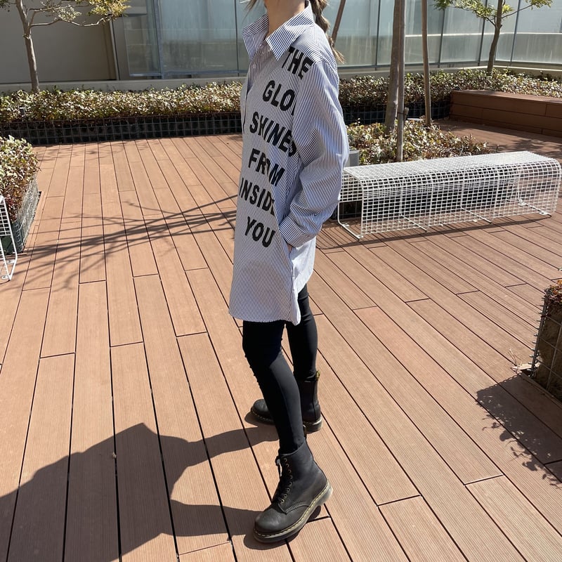 英字ロゴデザインオーバーサイズストライプシャツ(2color) | COPINE 英字ロゴデザインオーバーサイズストライプシャツ(2color) | COPINE