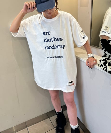 刺繍ロゴダメージビッグTシャツ(ホワイト)
