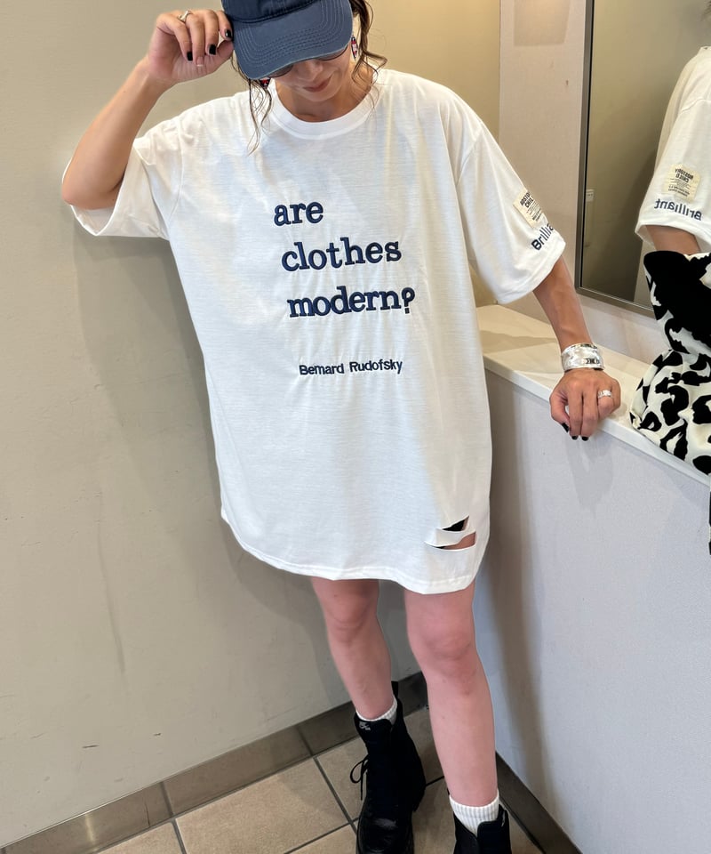 刺繍ロゴダメージビッグTシャツ(ホワイト) | COPINE