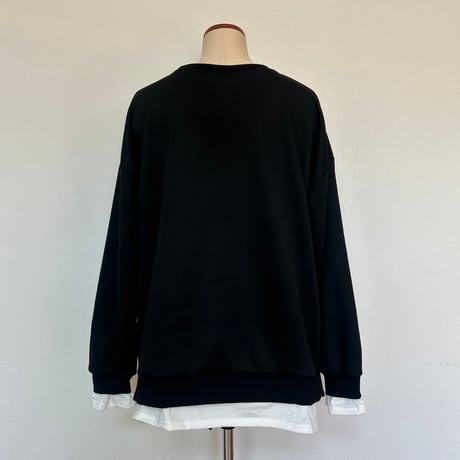 レイヤード風シンプル薄手スウェット(ブラック)
