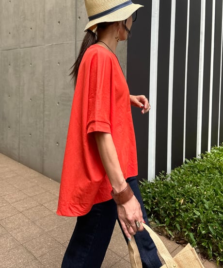 接触冷感バックロングTシャツ(オレンジ)