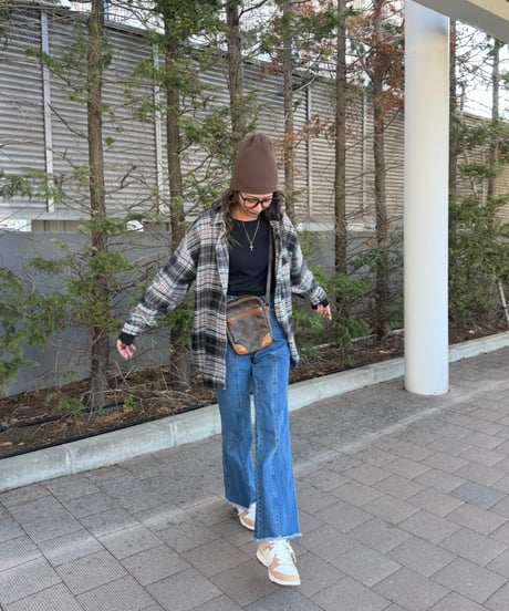 ルーズ起毛チェック柄シャツ(ブラック)