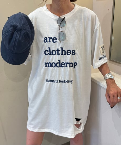 刺繍ロゴダメージビッグTシャツ(ホワイト)