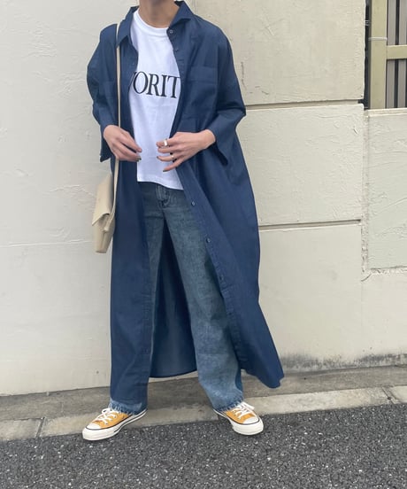 ワイド7分袖ロングシャツ(ブルー)